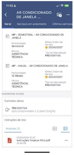  Instruções de operação na ficha vida do equipamento no aplicativo Neovero Requests.