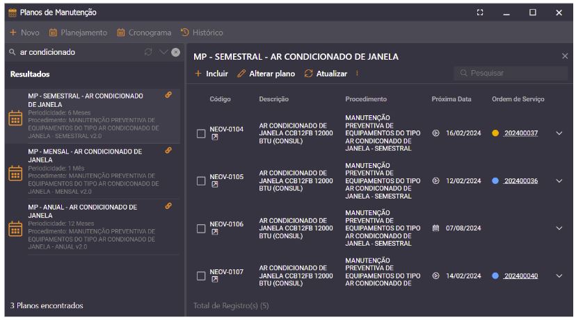  Planos de manutenção no Sistema Neovero.
