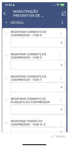 Exemplo de checklist no aplicativo Neovero Requests.